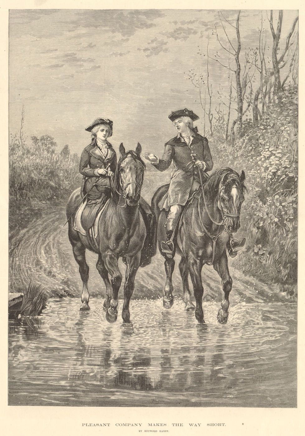 Pleasant company makes the way short. Portraits. Horses 1880 old antique print